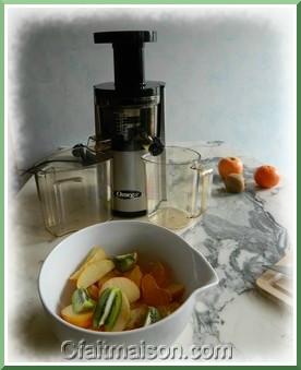 Préparation de jus de fruits avec l'Hurom Omega VSJ.